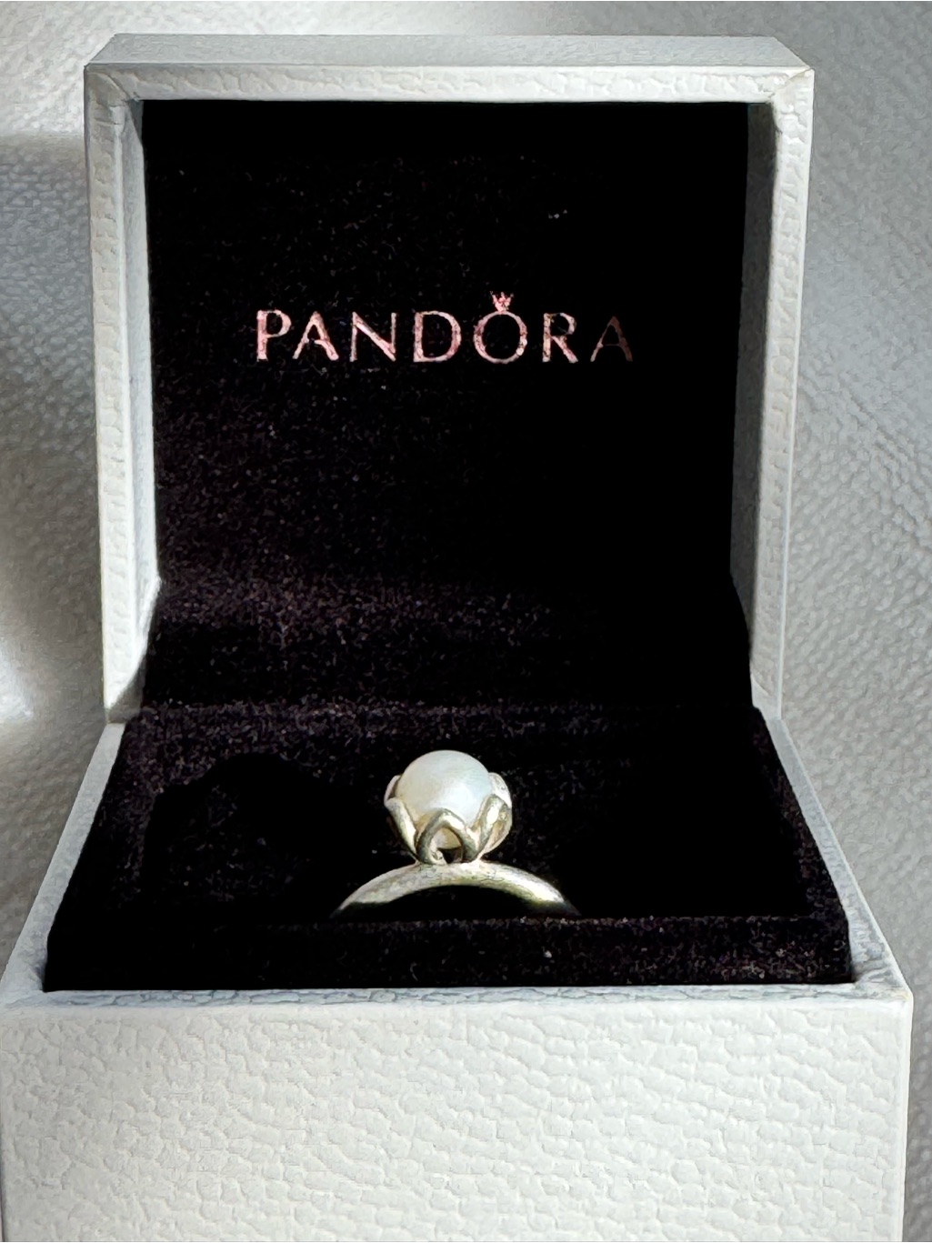 Pandora Sterling Silver Pearl Ring With Decorative Prongs Size 6